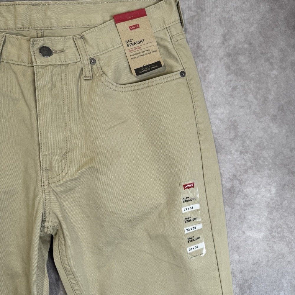 Nwt LEVI STRAUSS Men 514 Straight 100% Cotton Denim Jeans TAG 33x32 Khaki - Picture 3 of 10
